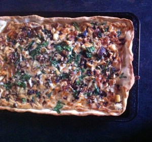 Pecan, parsnip and shallot pizza