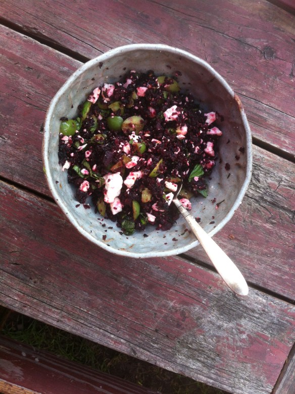 Roasted beets, olives, feta and pine nuts